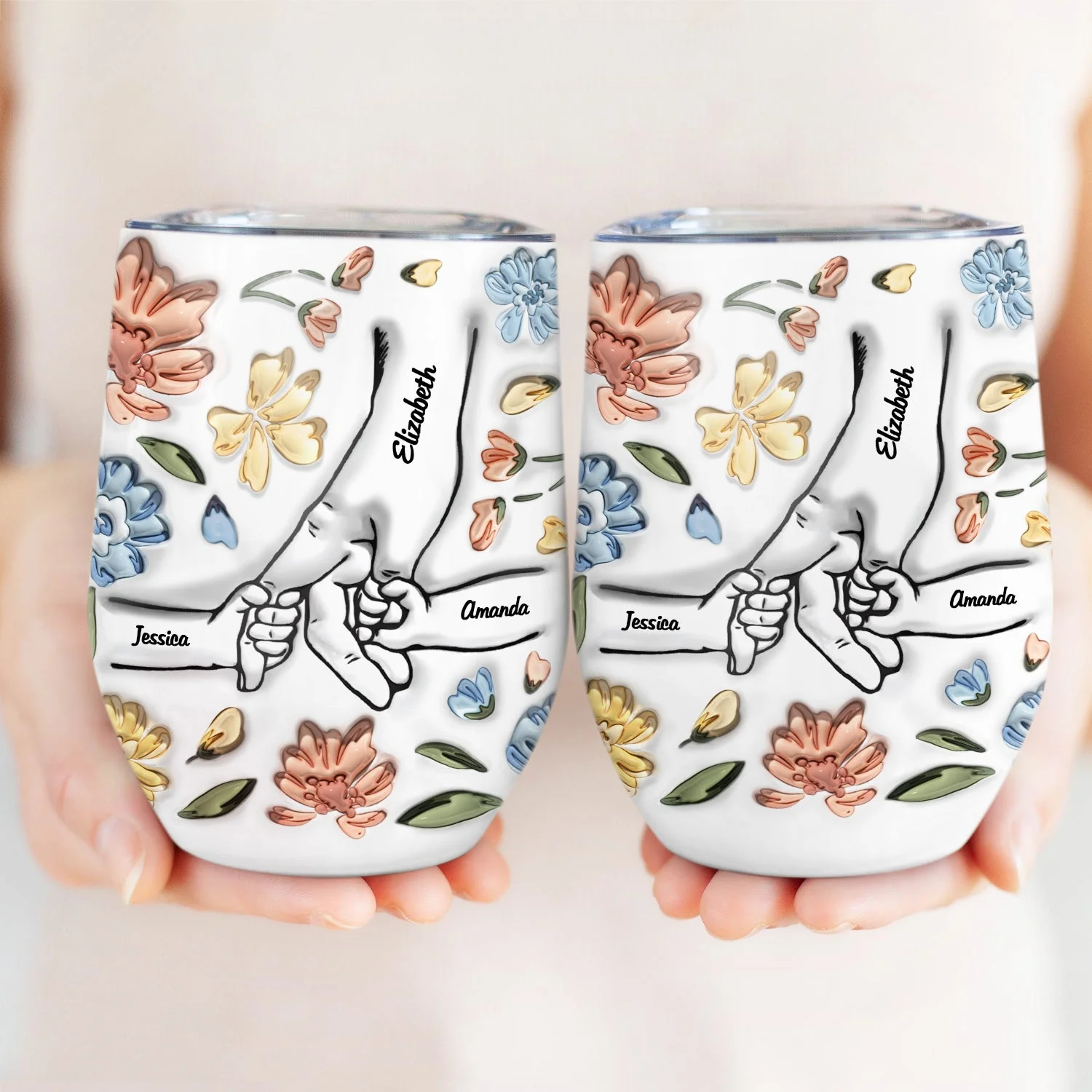 Hand In Hand, I Will Always Protect You - Gift For Mom, Grandma - 3D Inflated Effect Printed Cup - Personalized Wine Tumbler - Image 3