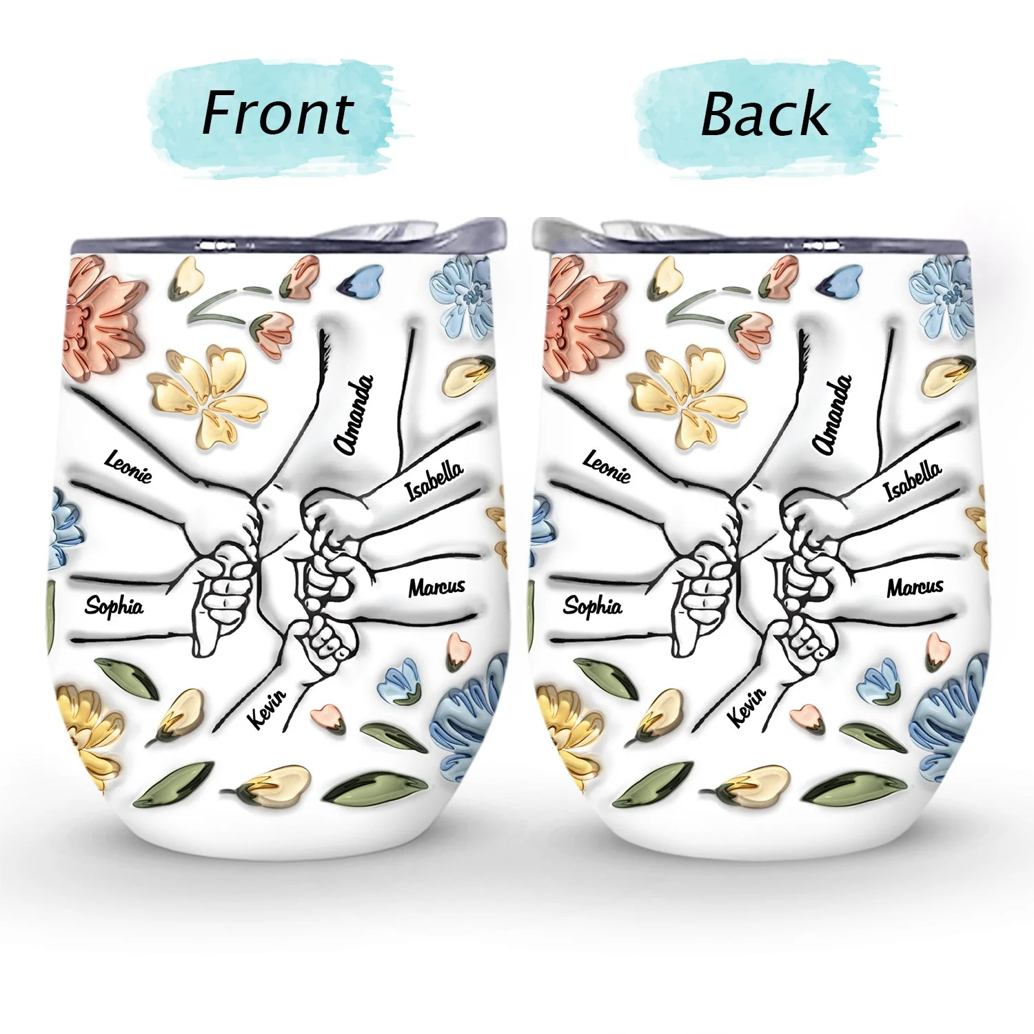 Hand In Hand, I Will Always Protect You - Gift For Mom, Grandma - 3D Inflated Effect Printed Cup - Personalized Wine Tumbler - Image 4