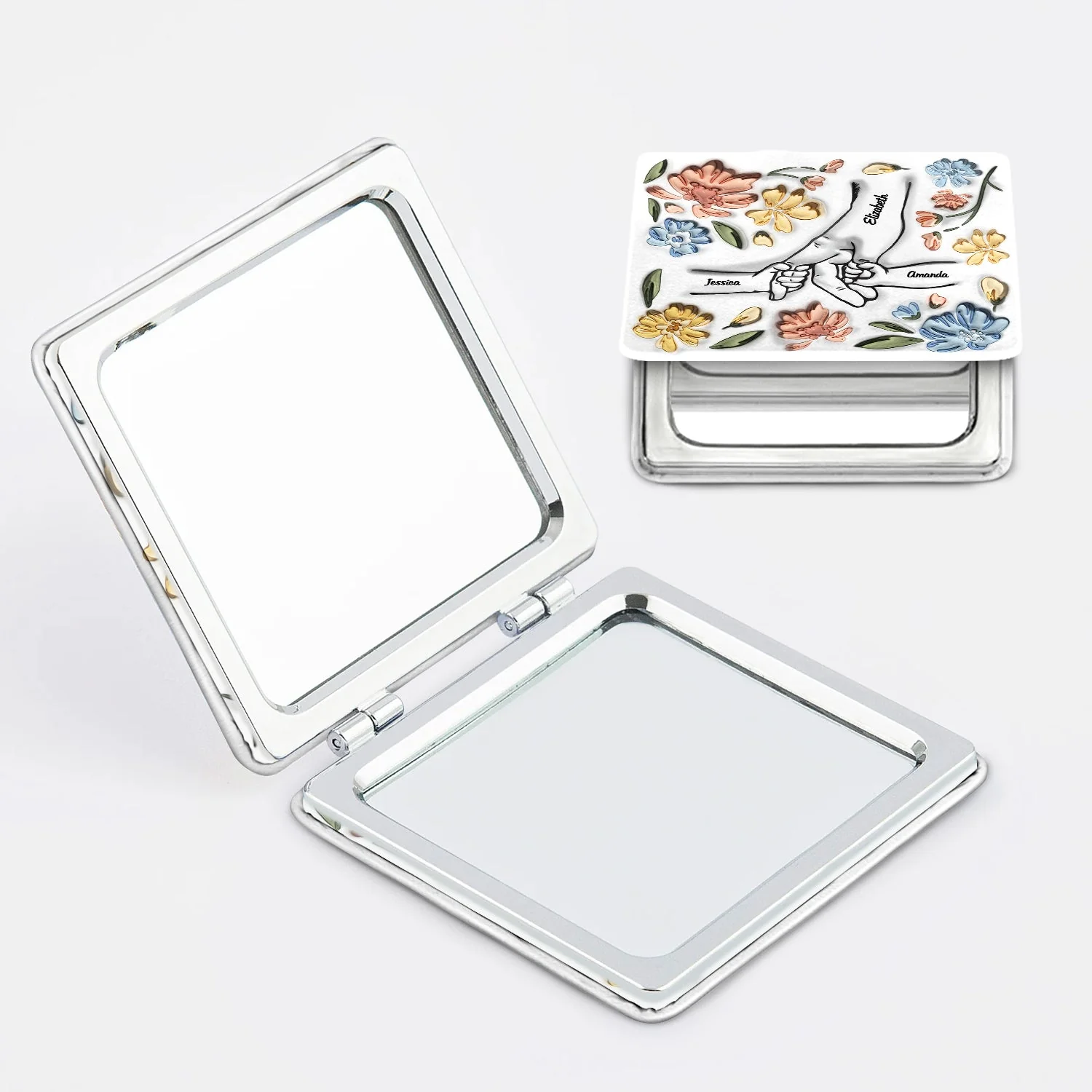 Hand In Hand, I Will Always Protect You - Gift For Mom, Grandma - 3D Inflated Effect Printed Mirror, Personalized Square Compact Mirror - Image 2