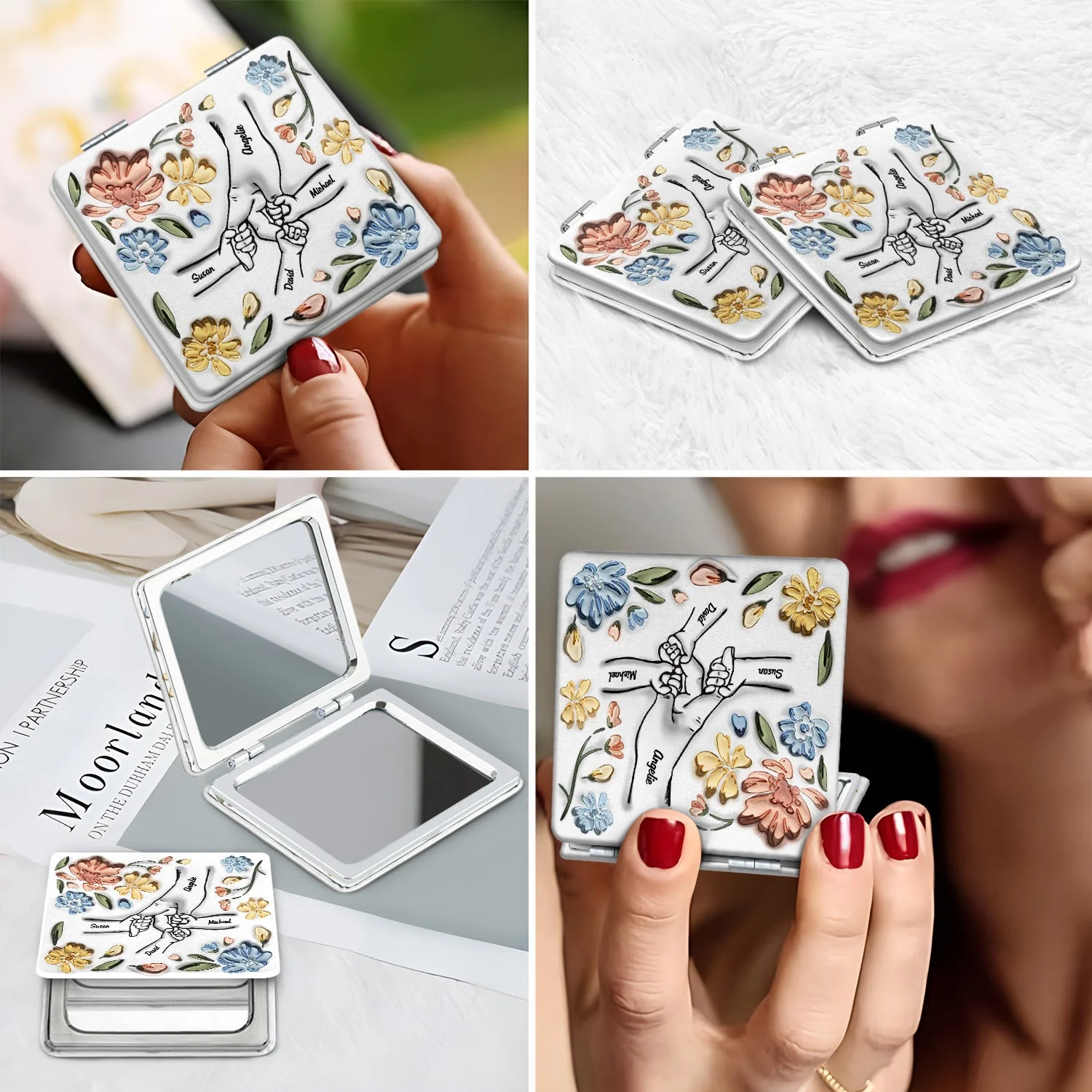 Hand In Hand, I Will Always Protect You - Gift For Mom, Grandma - 3D Inflated Effect Printed Mirror, Personalized Square Compact Mirror - Image 6