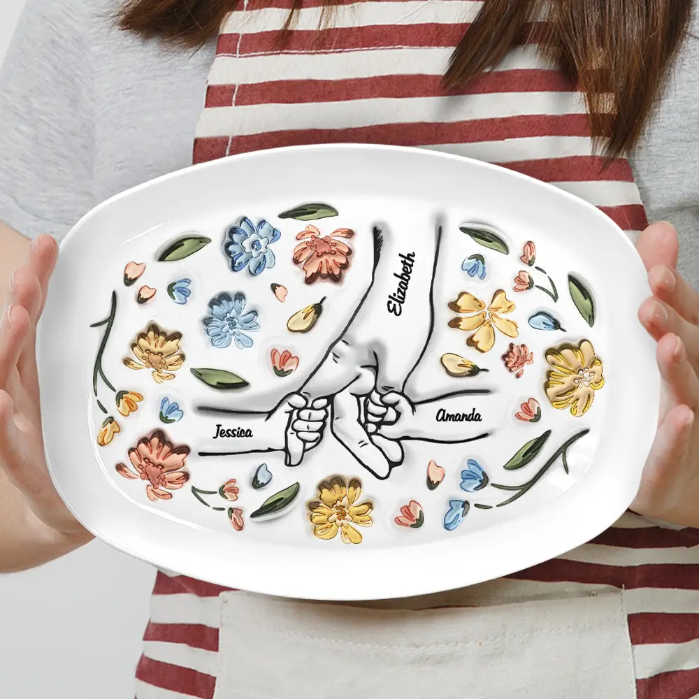 Hand In Hand, I Will Always Protect You - Gift For Mom, Grandma - 3D Inflated Effect Printed Personalized Plate - Image 3