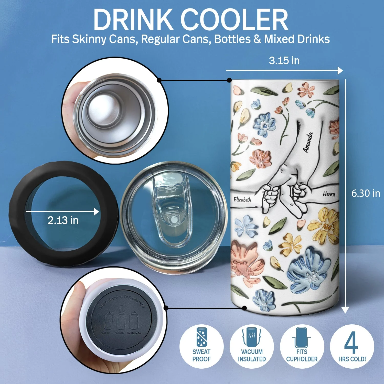 Hand In Hand, I Will Always Protect You - Gift For Mom, Grandma - 3D Inflated Effect Printed Tumbler, Personalized 4 In 1 Can Cooler Tumbler - Image 4