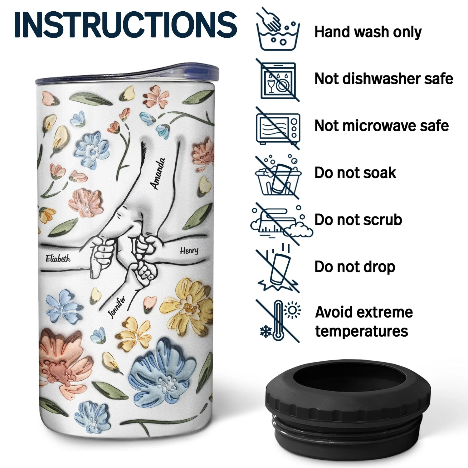 Hand In Hand, I Will Always Protect You - Gift For Mom, Grandma - 3D Inflated Effect Printed Tumbler, Personalized 4 In 1 Can Cooler Tumbler - Image 5