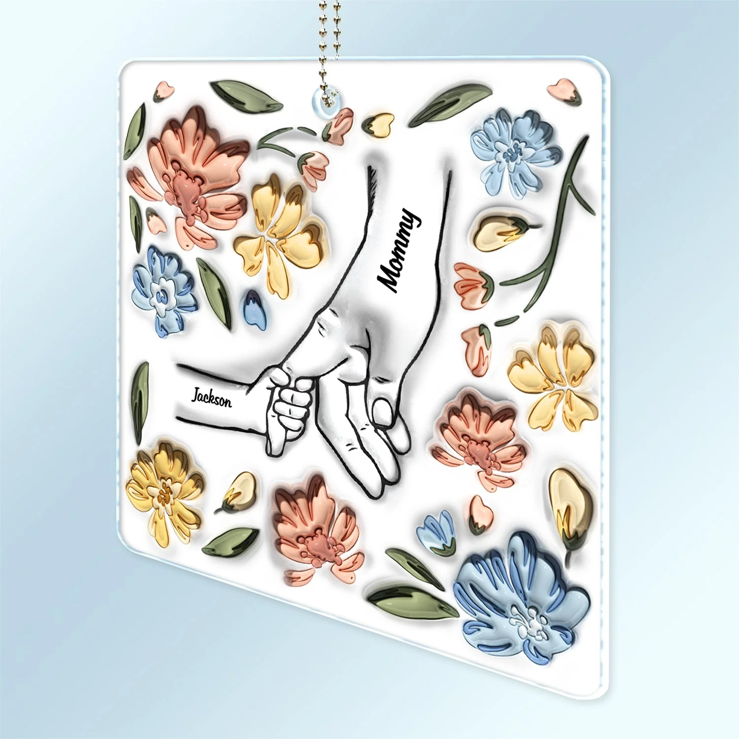 Hand In Hand, I Will Always Protect You - Gift For Mom, Grandma - Personalized 3D Inflated Effect Printed Acrylic Car Hanger - Image 2