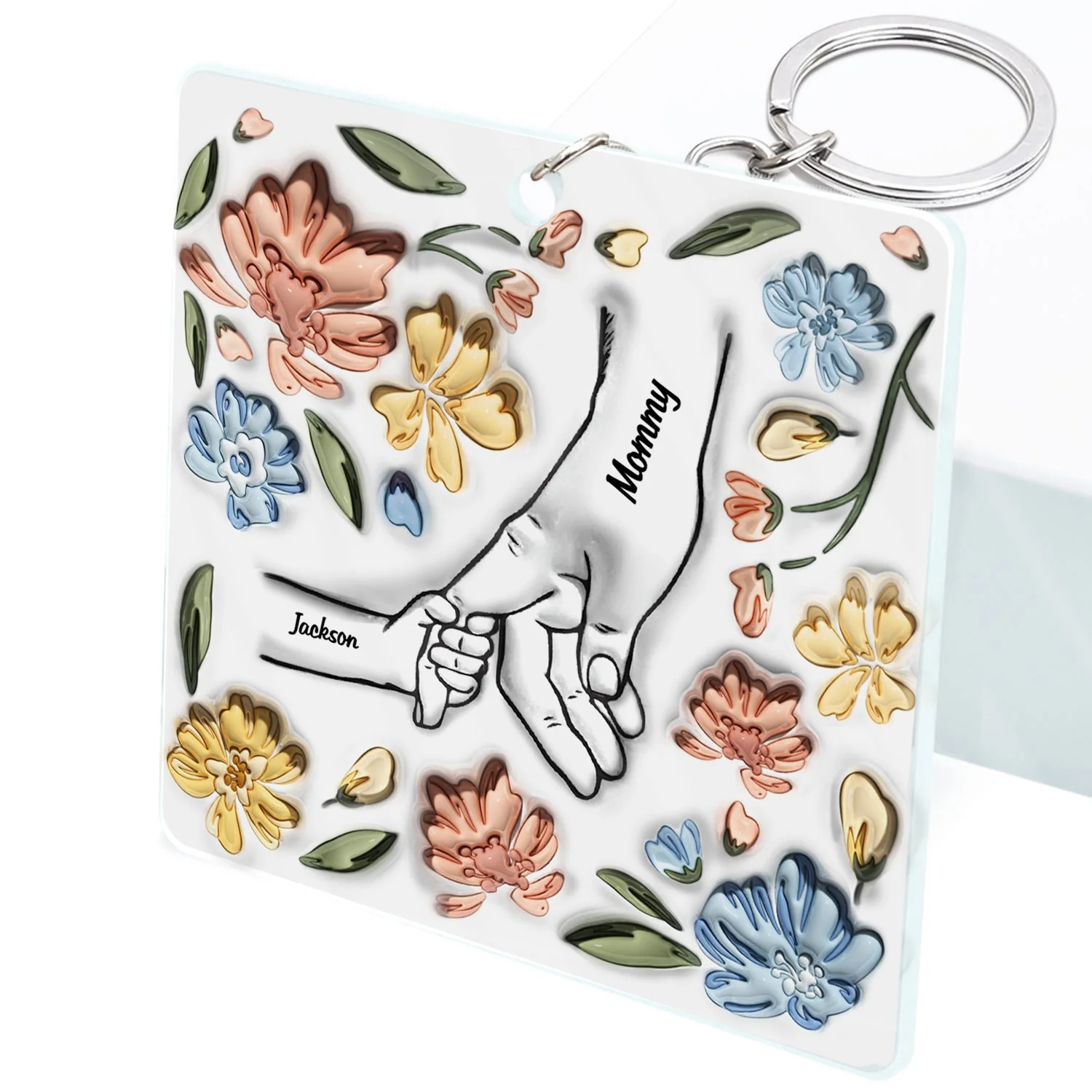 Hand In Hand, I Will Always Protect You - Gift For Mom, Grandma - Personalized 3D Inflated Effect Printed Acrylic Keychain - Image 2