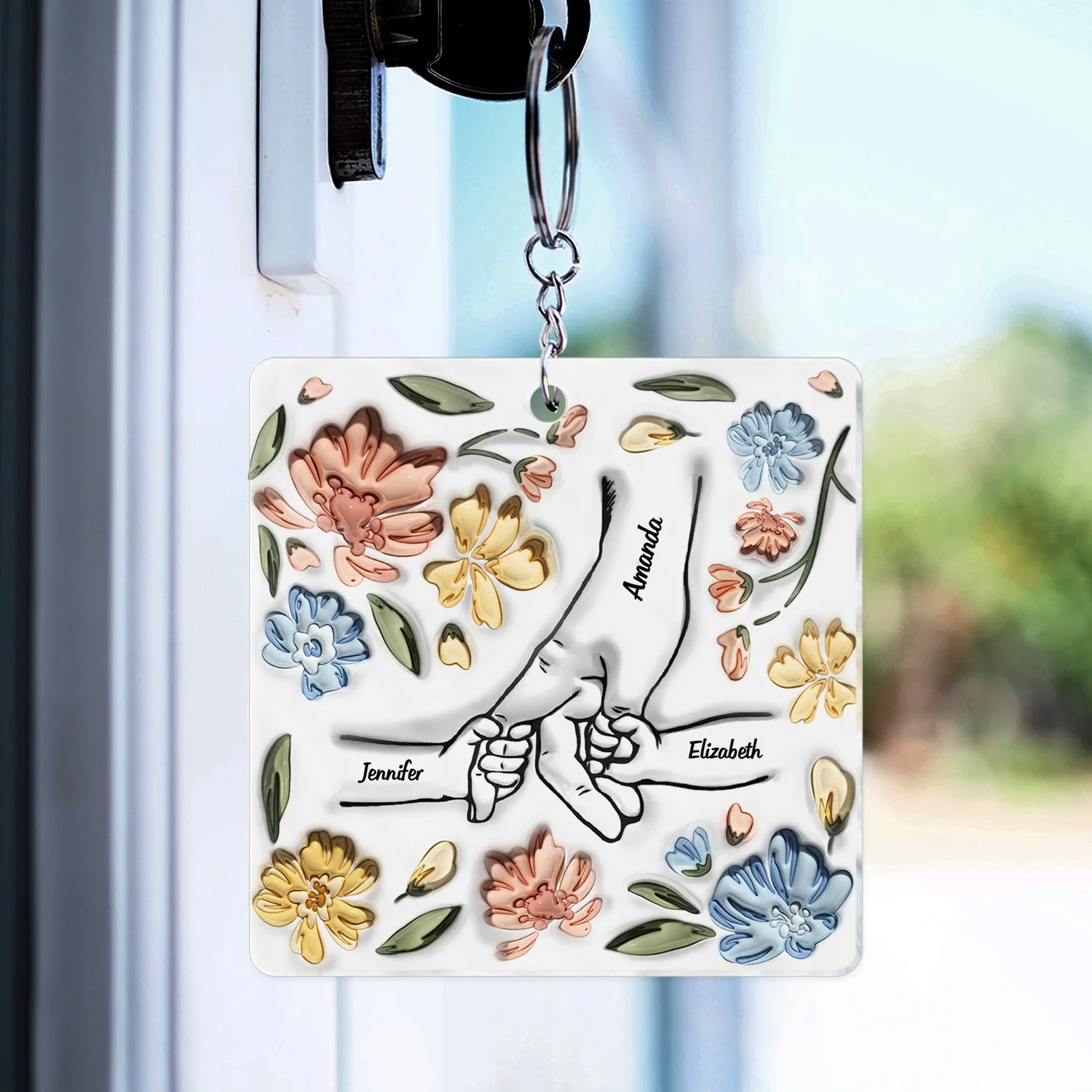 Hand In Hand, I Will Always Protect You - Gift For Mom, Grandma - Personalized 3D Inflated Effect Printed Acrylic Keychain - Image 3