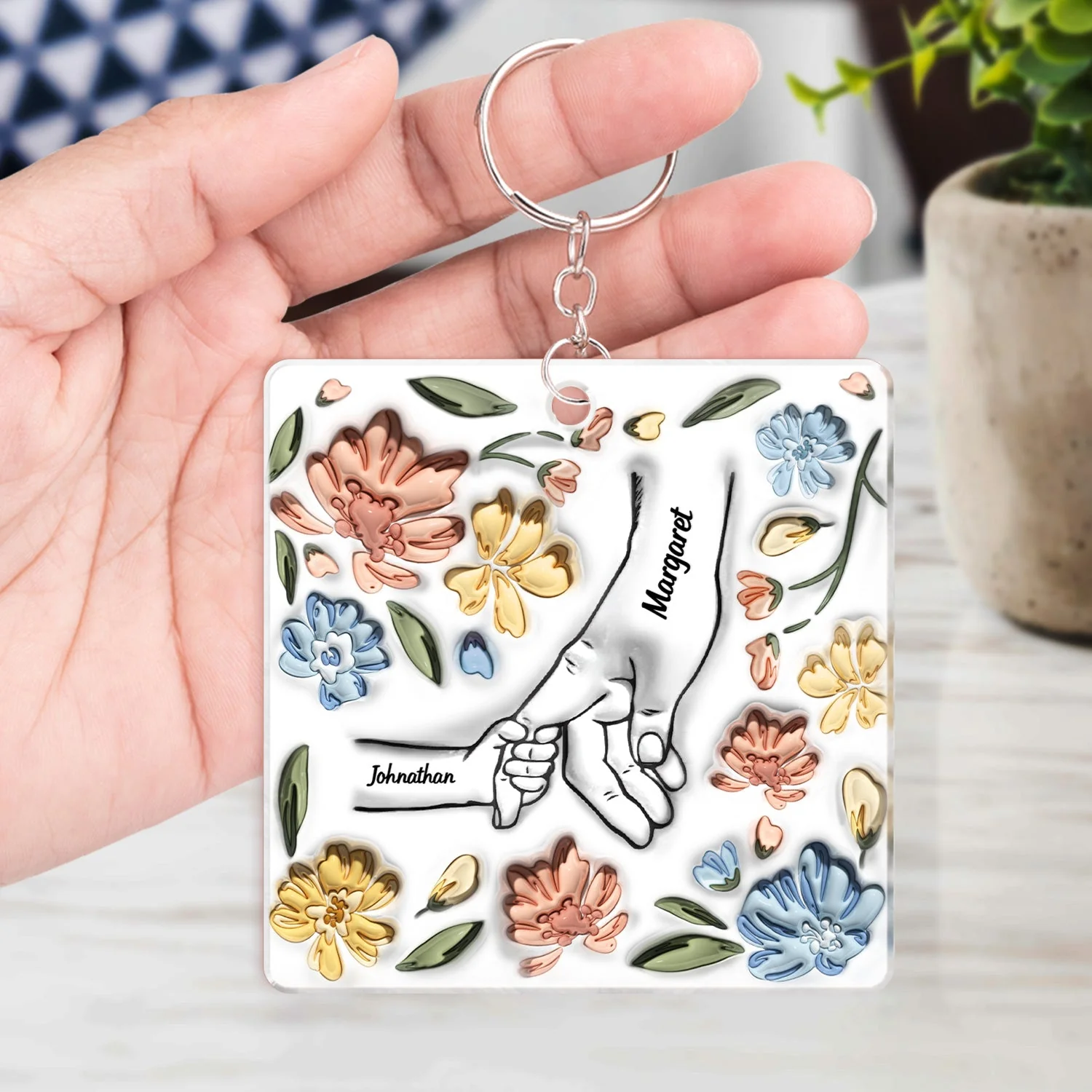 Hand In Hand, I Will Always Protect You - Gift For Mom, Grandma - Personalized 3D Inflated Effect Printed Acrylic Keychain - Image 4