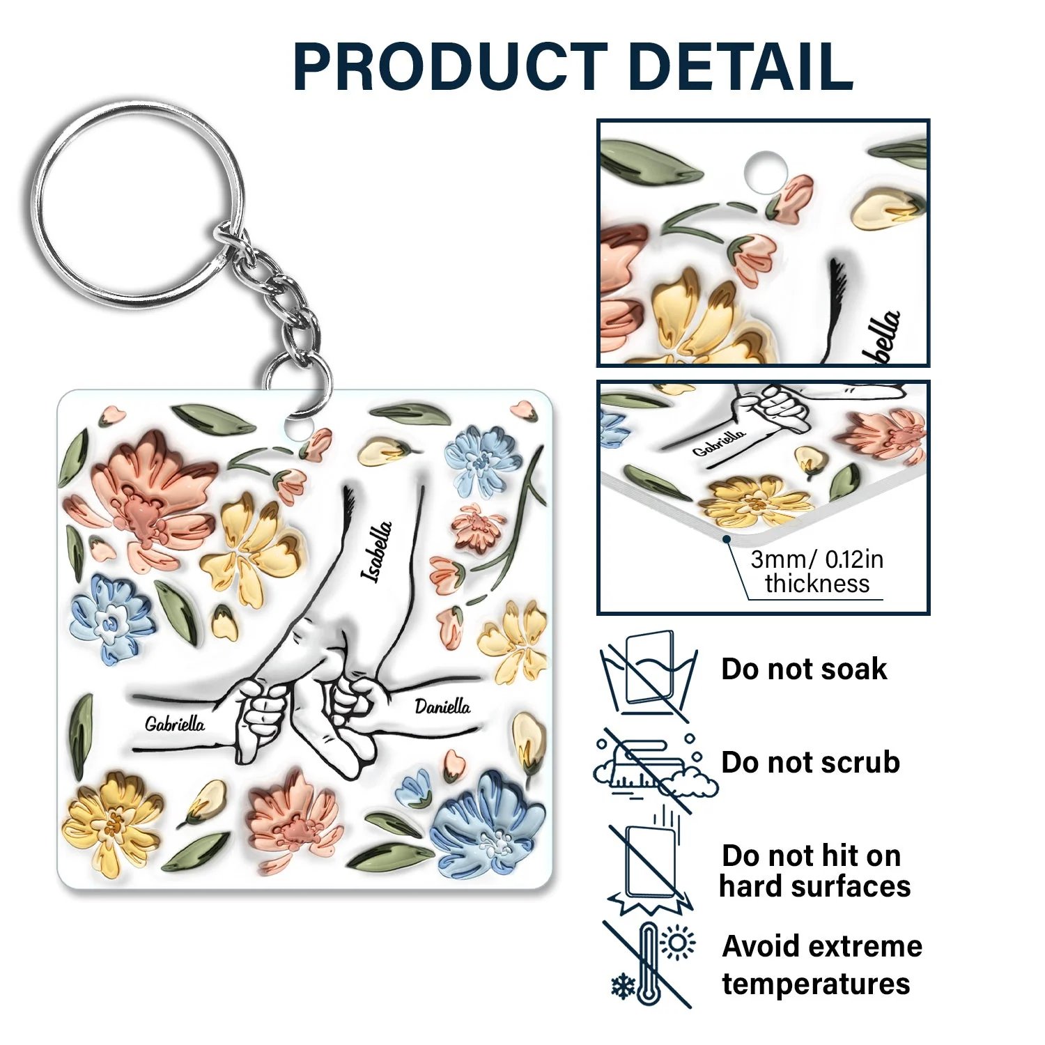 Hand In Hand, I Will Always Protect You - Gift For Mom, Grandma - Personalized 3D Inflated Effect Printed Acrylic Keychain - Image 5