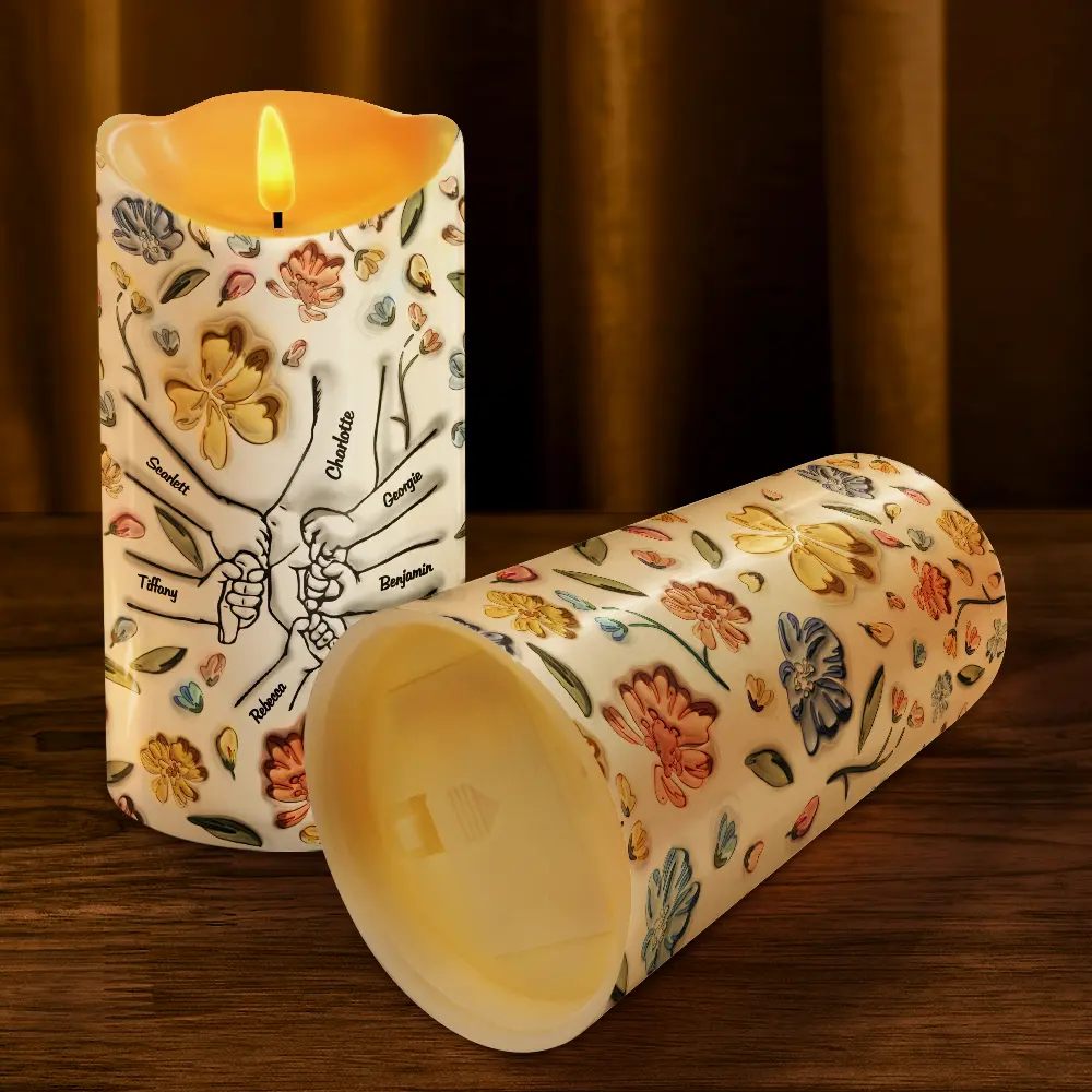 Hand In Hand, I Will Always Protect You Mom, Grandma - 3D Inflated Effect Printed Personalized Flameless LED Candle - Image 4