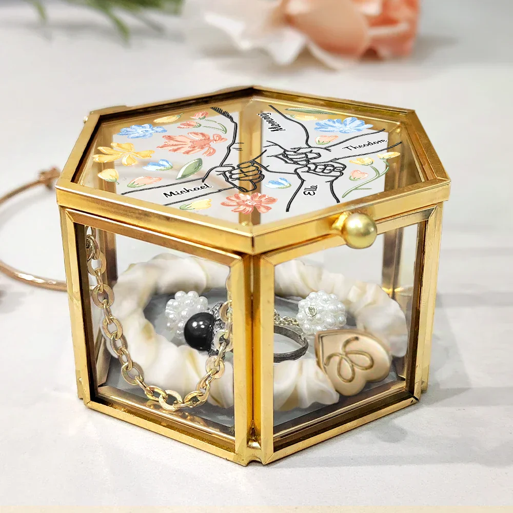 Hand In Hand I'll Protect You Mom Grandma - Personalized Glass Jewelry Box - Image 3