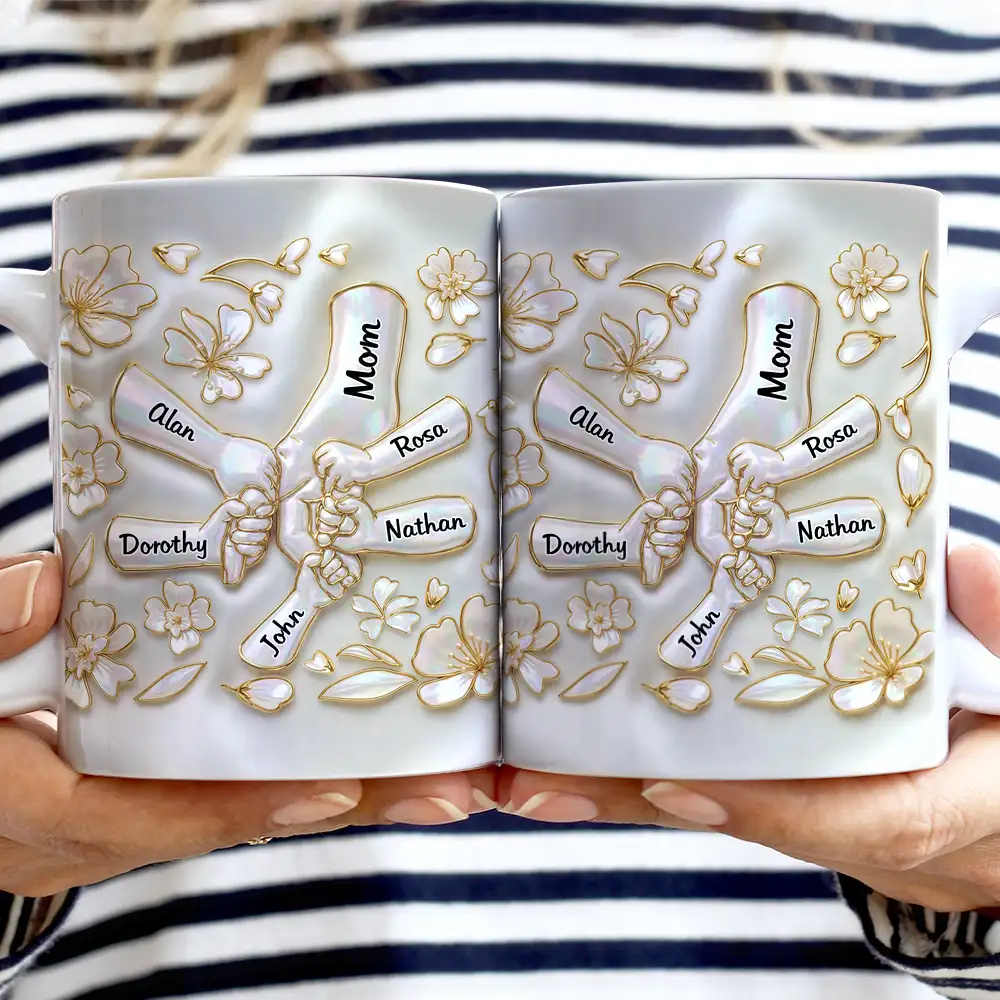 Hand In Hand Mom Grandma Nacre Effect 3D Inflated Effect Printed - Personalized White Edge-to-Edge Mug - Image 2
