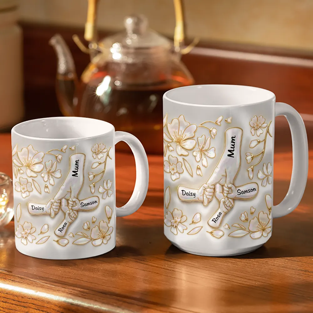 Hand In Hand Mom Grandma Nacre Effect 3D Inflated Effect Printed - Personalized White Edge-to-Edge Mug - Image 3