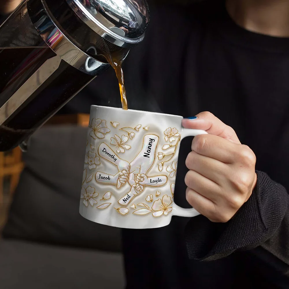 Hand In Hand Mom Grandma Nacre Effect 3D Inflated Effect Printed - Personalized White Edge-to-Edge Mug - Image 4