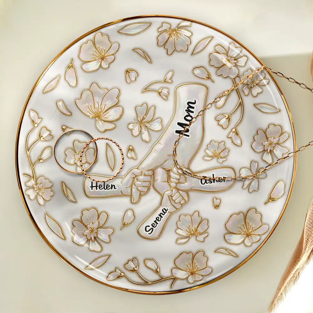 Hand In Hand Mom Grandma Nacre Effect - Personalized Ring Dish - Image 4