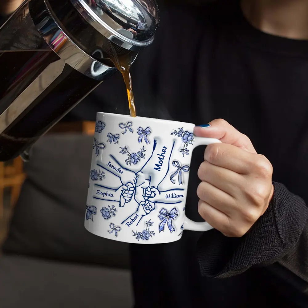 Hand In Hand Mom Toile De Jouy - 3D Inflated Effect Printed Mug, Personalized White Edge-to-Edge Mug - Image 4