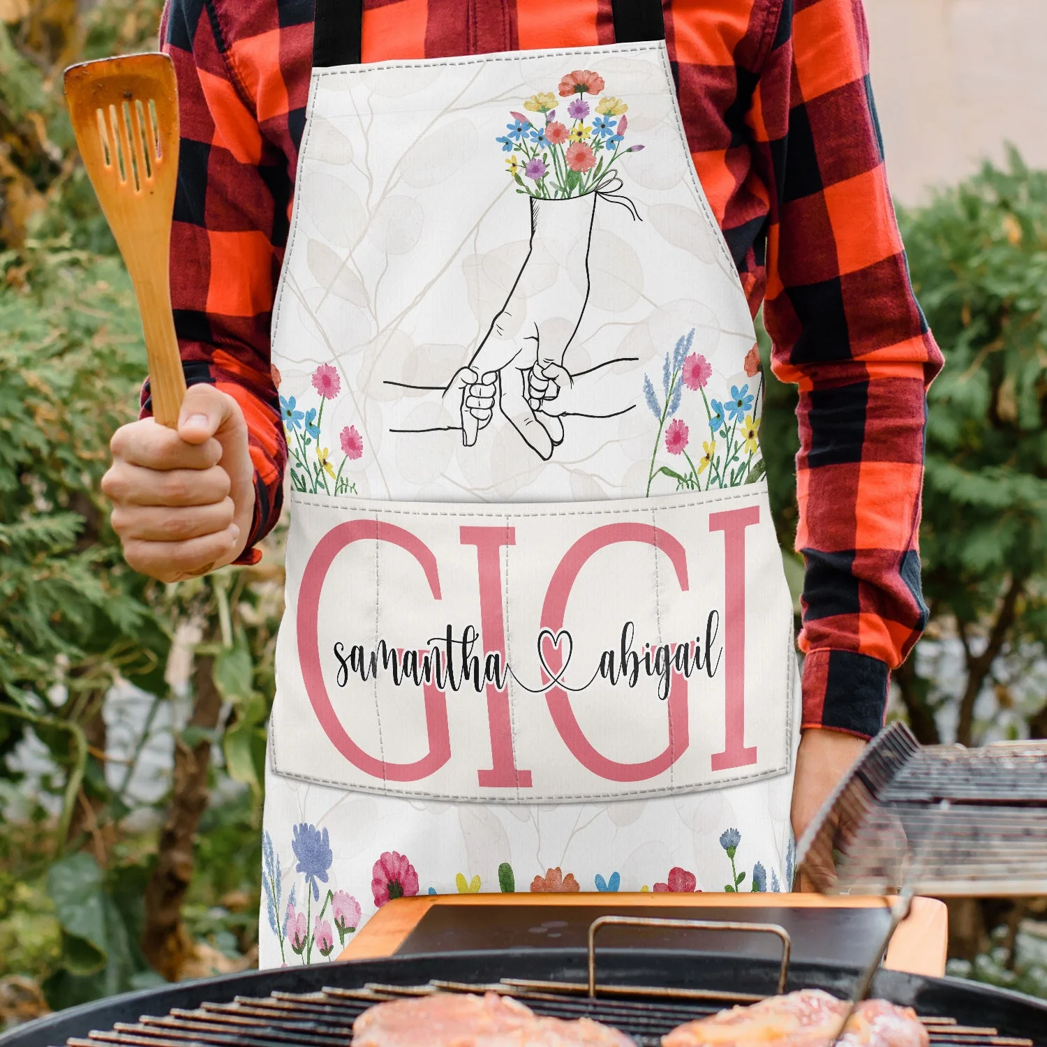 Hand In Hand Wild Flowers - Birthday, Loving Gift For Mom, Nana - Personalized Apron - Image 3