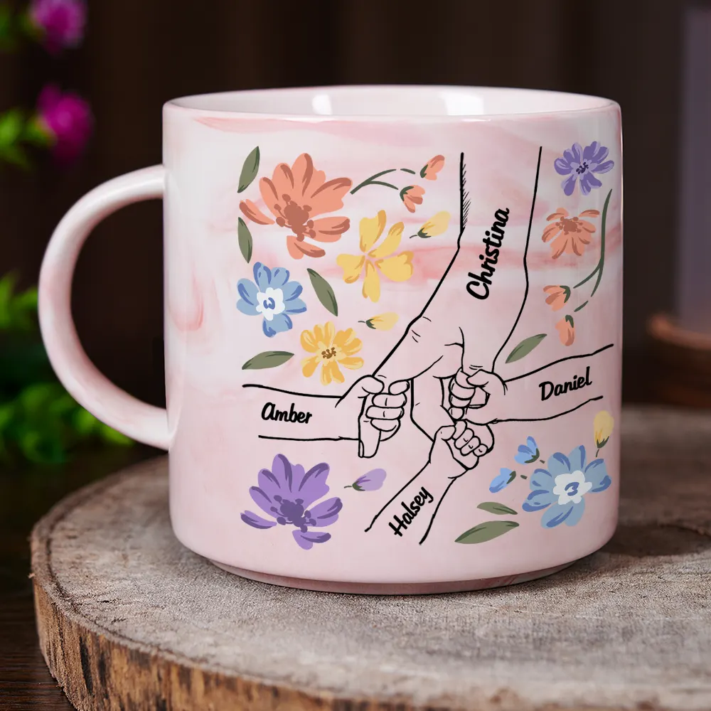 Hand In Hand Will Always Protect You Mom Nana - Personalized Marble Mug - Image 3