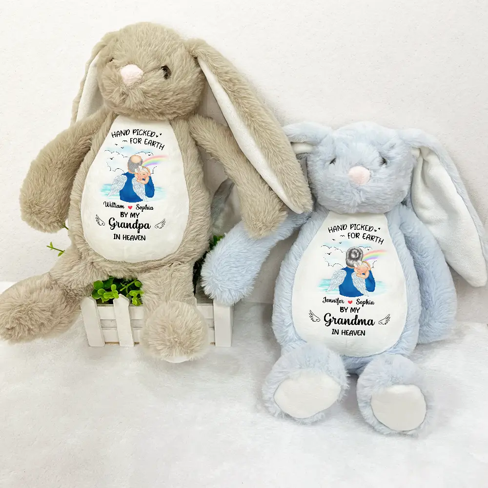 Hand Picked For Earth By My Grandpa Grandma - Personalized Soft Toy Bunny - Image 3
