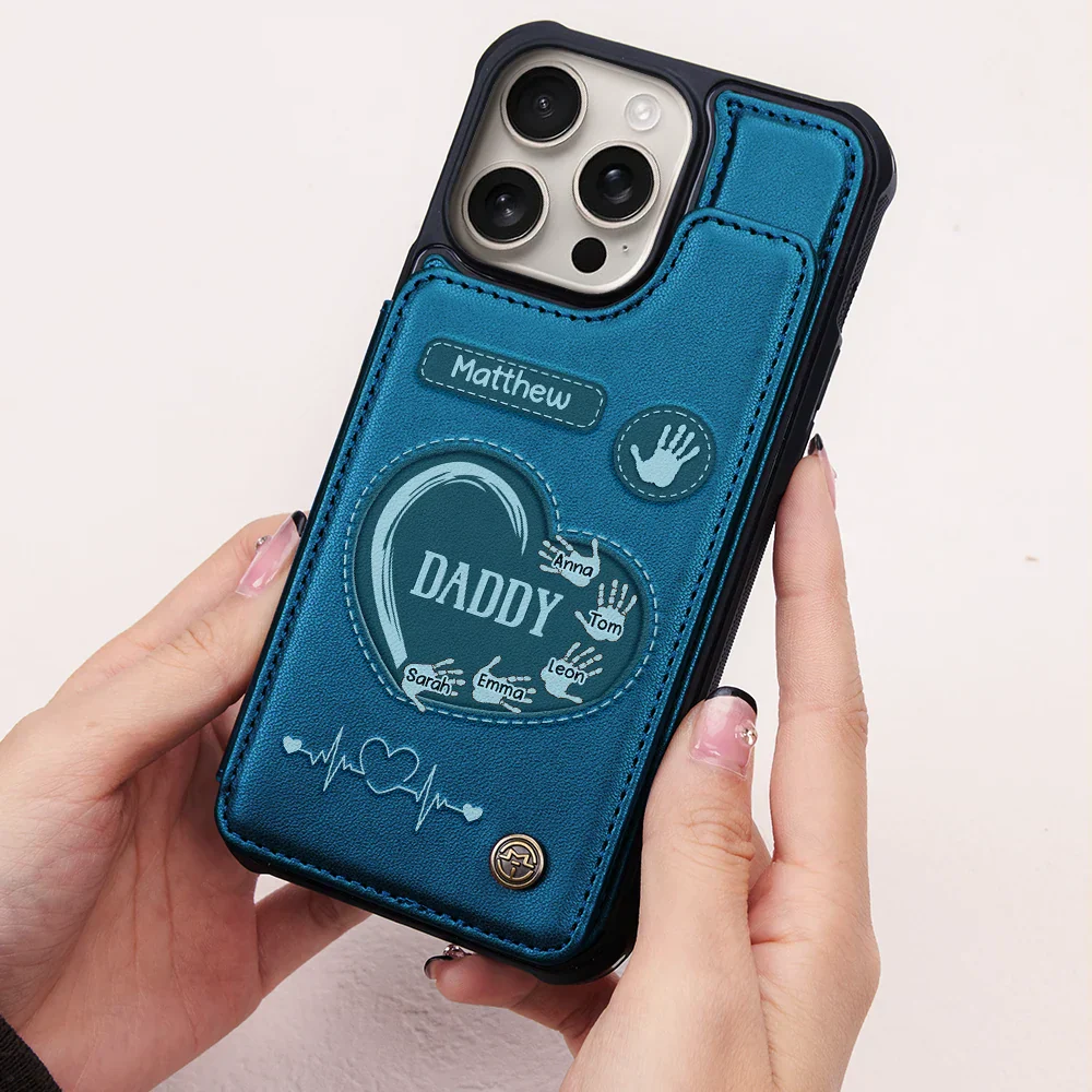 Hand Prints Dad Grandpa - Personalized Leather Flip Wallet Phone Case - Image 2