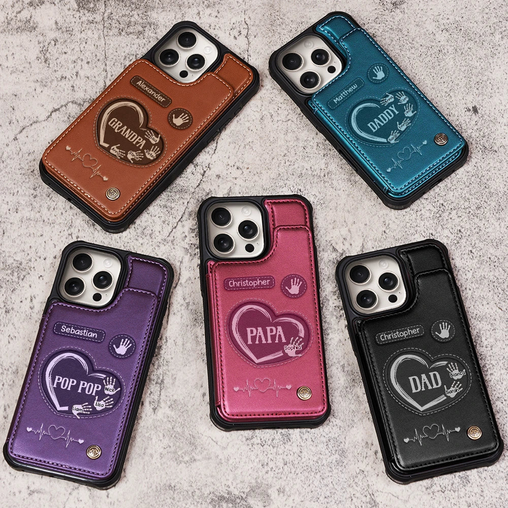 Hand Prints Dad Grandpa - Personalized Leather Flip Wallet Phone Case - Image 3