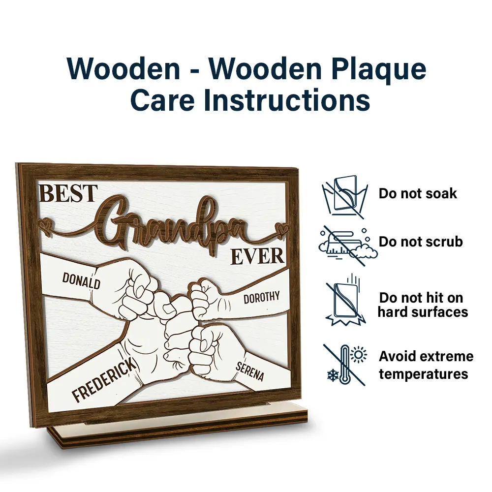 Hand Punch Best Dad Grandpa Ever - Personalized Custom Shaped 2-Layered Wooden Plaque - Image 5
