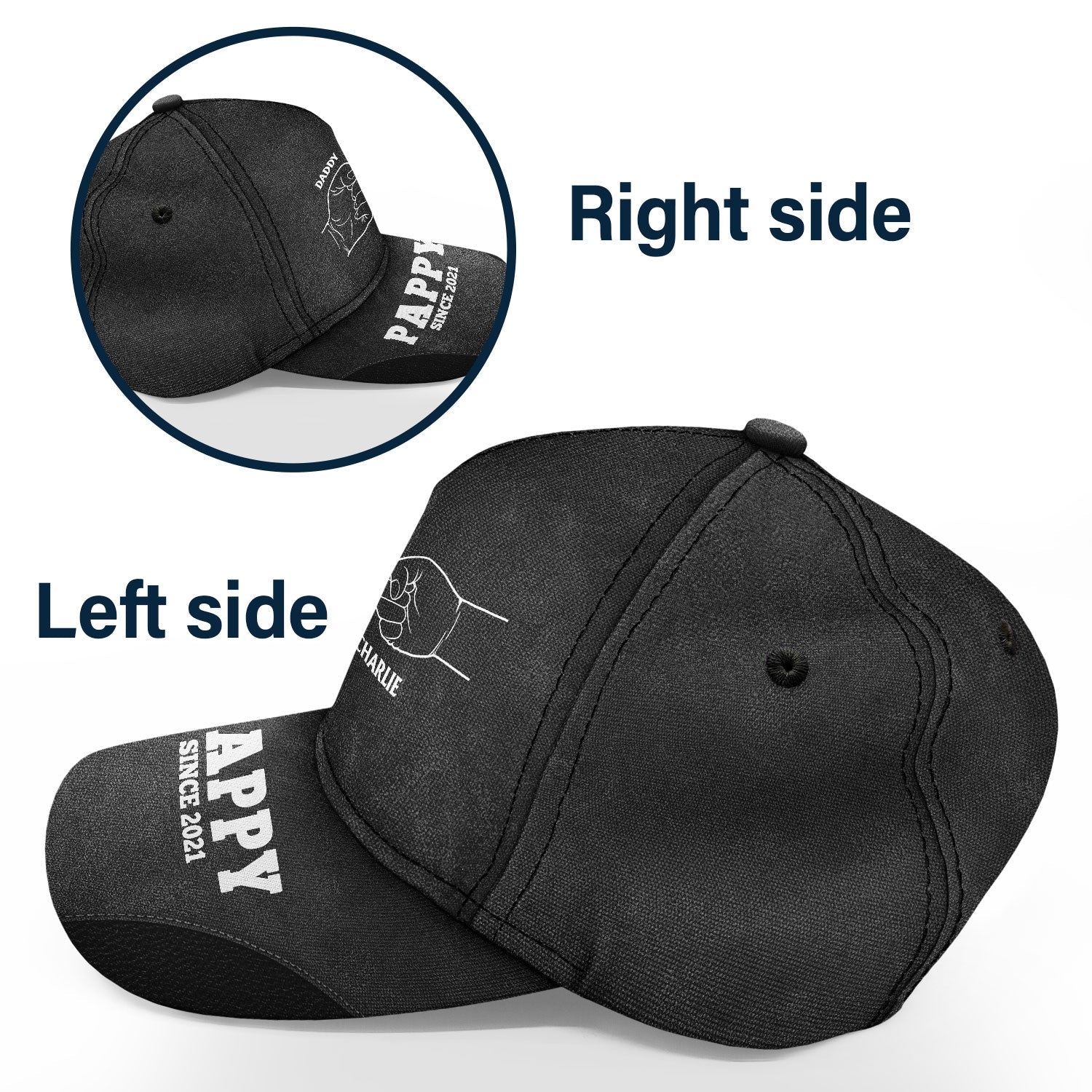 Hand Punch Line Sketch Dad Since - Personalized Classic Cap - Image 3