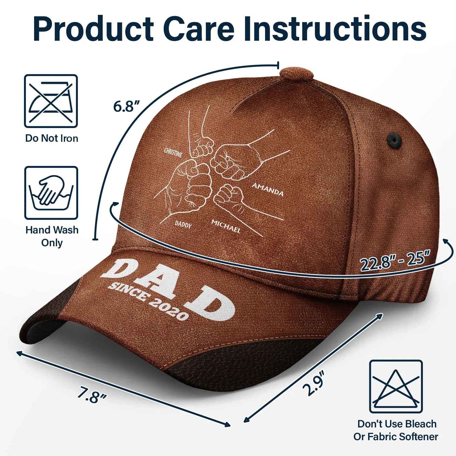 Hand Punch Line Sketch Dad Since - Personalized Classic Cap - Image 6