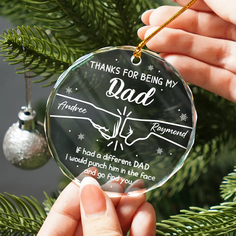 Hand Punch Thanks For Being My Brother - Personalized Circle Glass Ornament - Image 2