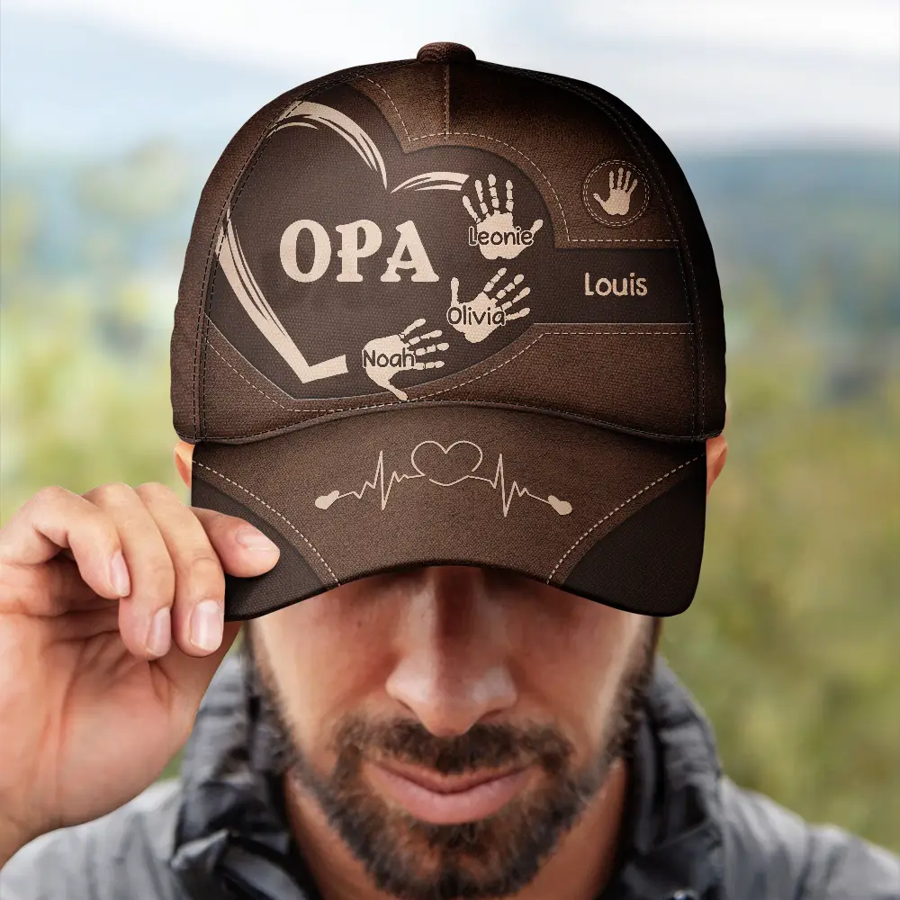 Handabdrücke Von Opa Papa Und Kindern - Personalisierte Klassische Kappe - Image 4