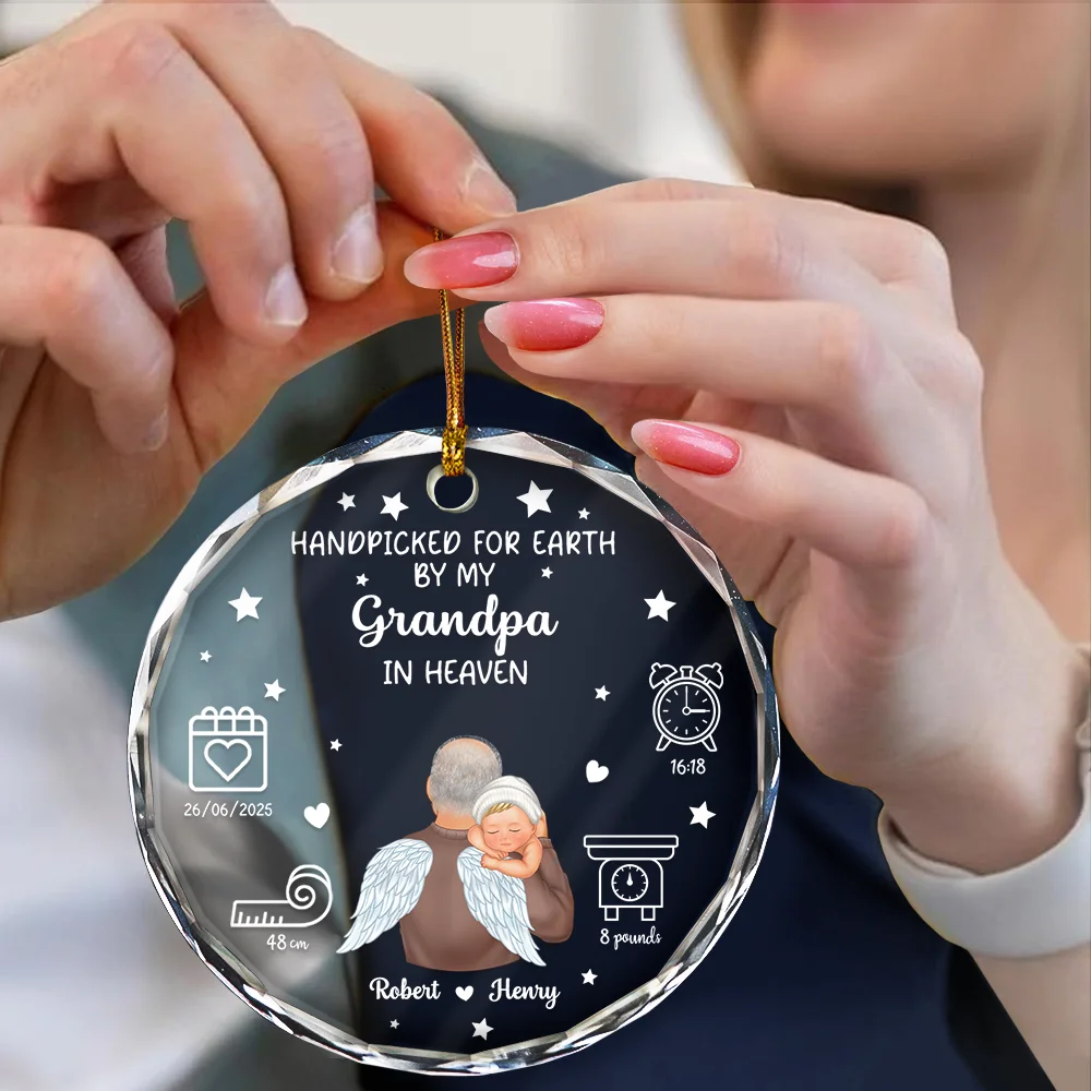 Handpicked For Earth By My Great Grandma Granpa In Heaven - Personalized Circle Glass Ornament - Image 4