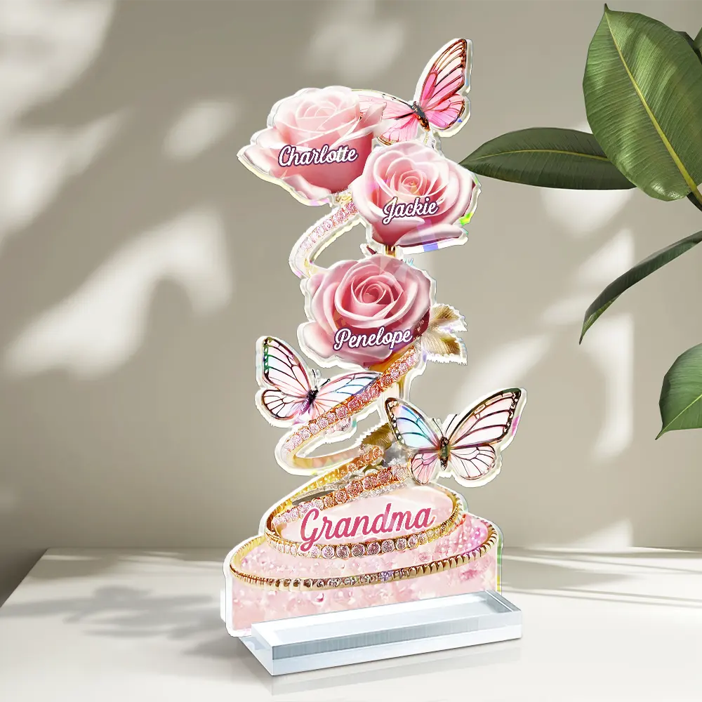 Handpicked Just For Mom Grandma 3D Crystal Effect Roses - Personalized Holographic Acrylic Plaque - Image 2