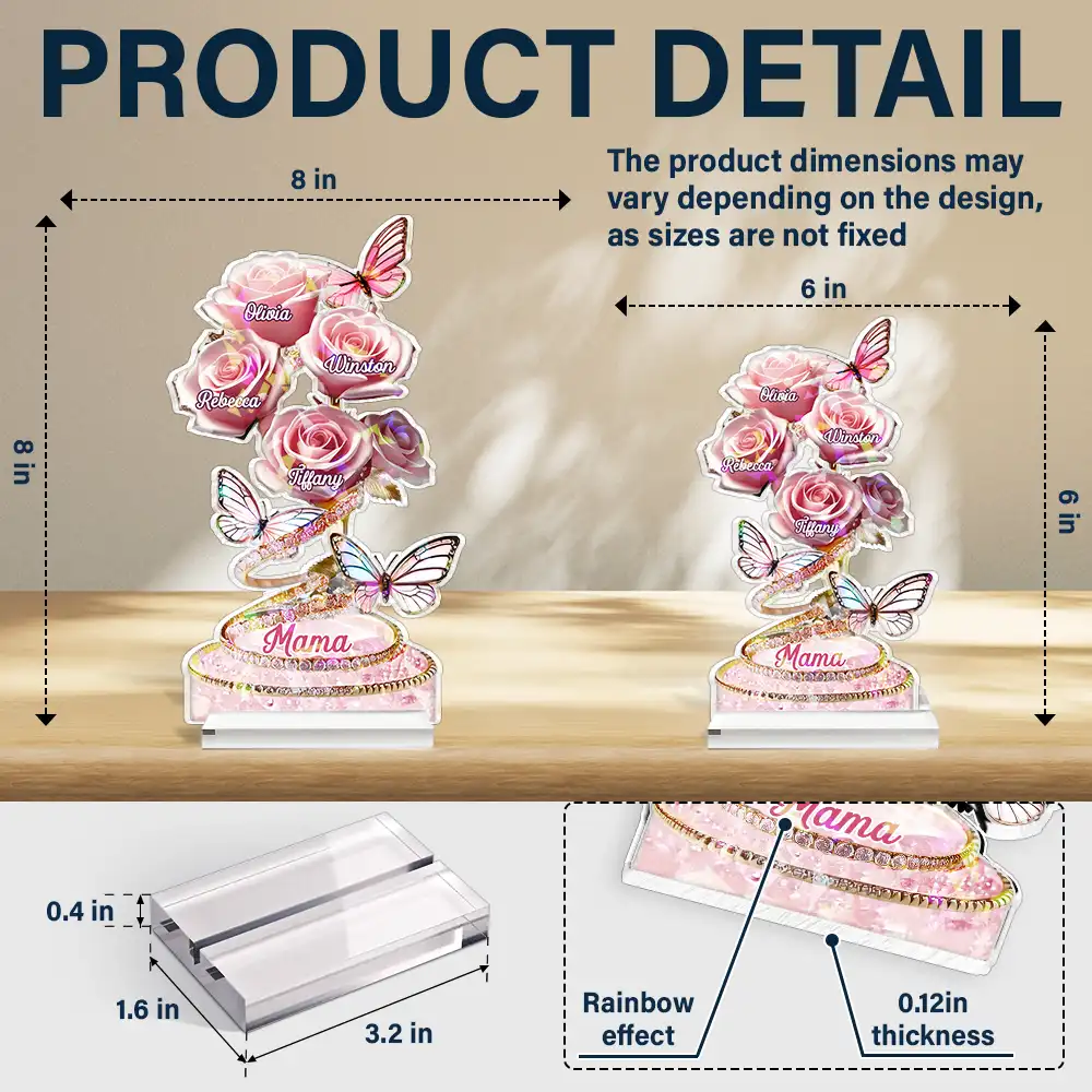 Handpicked Just For Mom Grandma 3D Crystal Effect Roses - Personalized Holographic Acrylic Plaque - Image 4