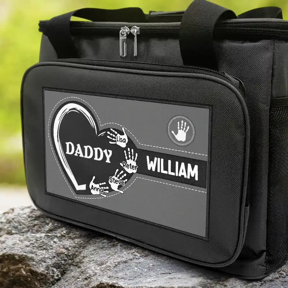 Handprints Grandpa Dad Kids - Embroidery Effect Printed, Personalized Lunch Bag, Cooling Tote - Image 2