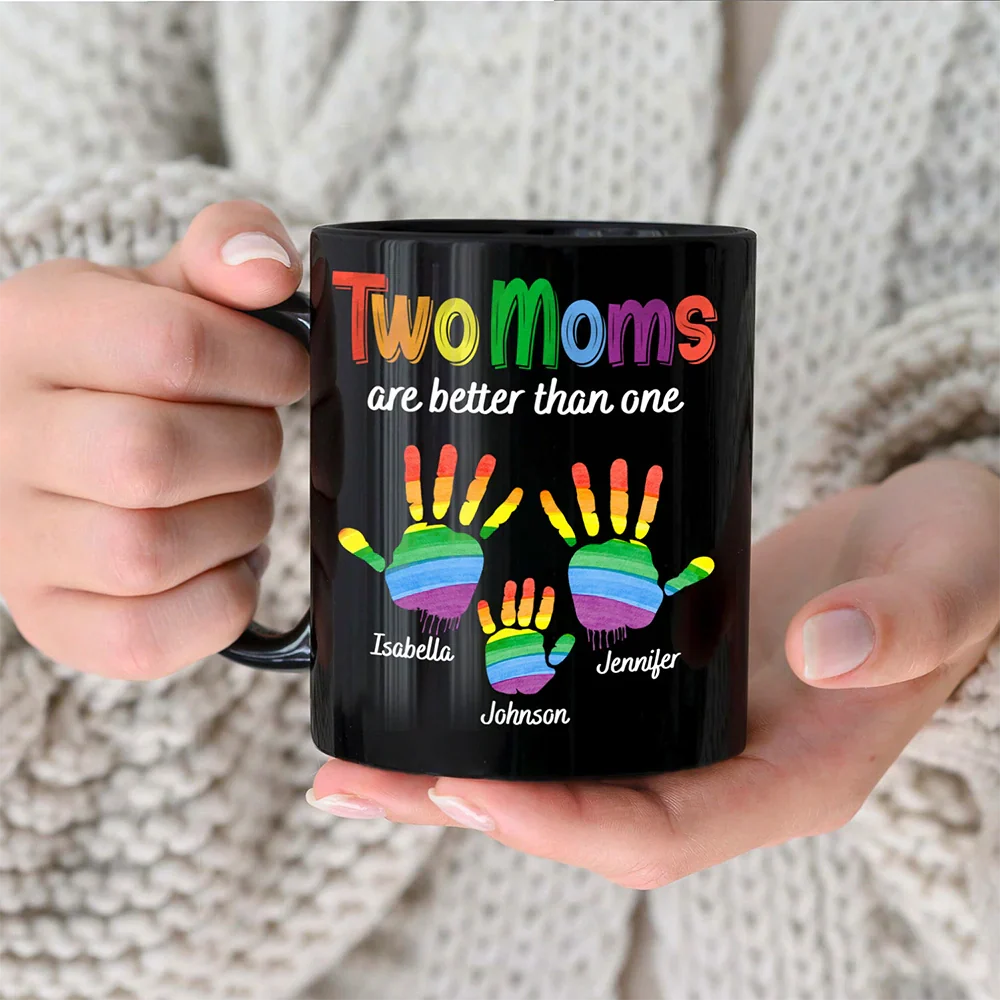 Handprints Two Are Better Than One - Personalized Black Mug - Image 3