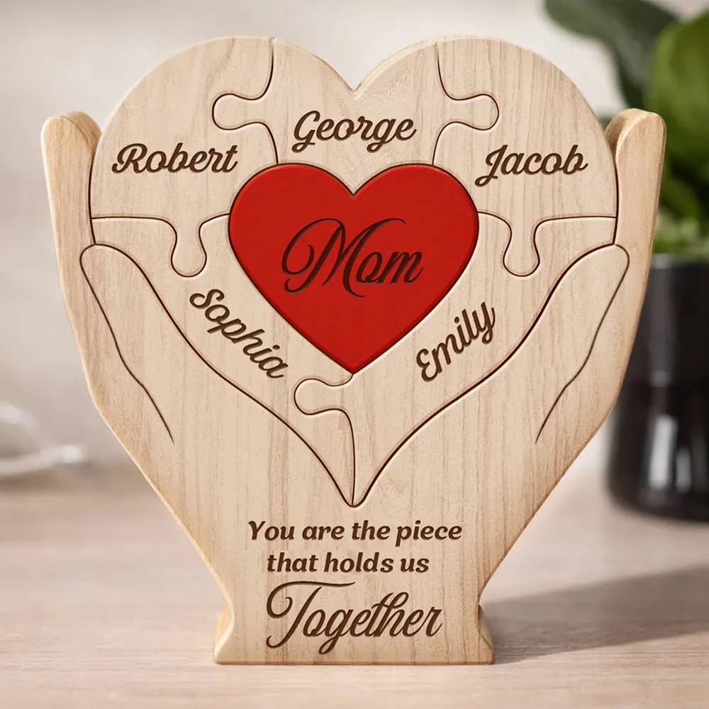 Hands Holding Heart You Are The Piece That Holds Us Together - Personalized Custom Shaped Wooden Puzzle - Image 2