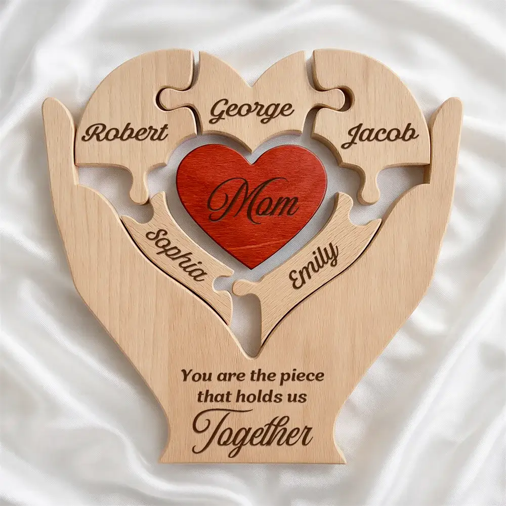 Hands Holding Heart You Are The Piece That Holds Us Together - Personalized Custom Shaped Wooden Puzzle - Image 6