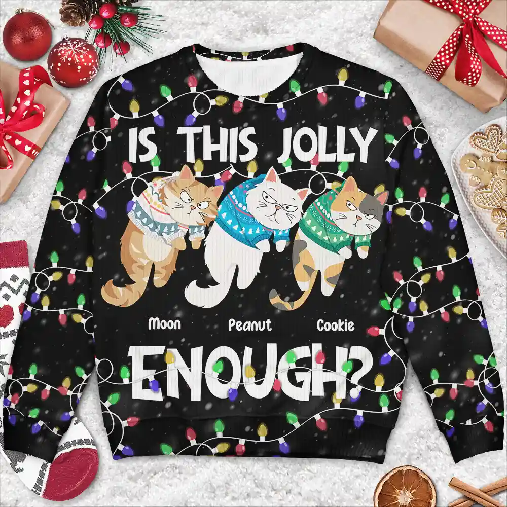 Hanging Cats Is This Jolly Enough - Personalized Unisex Ugly Sweater - Image 3