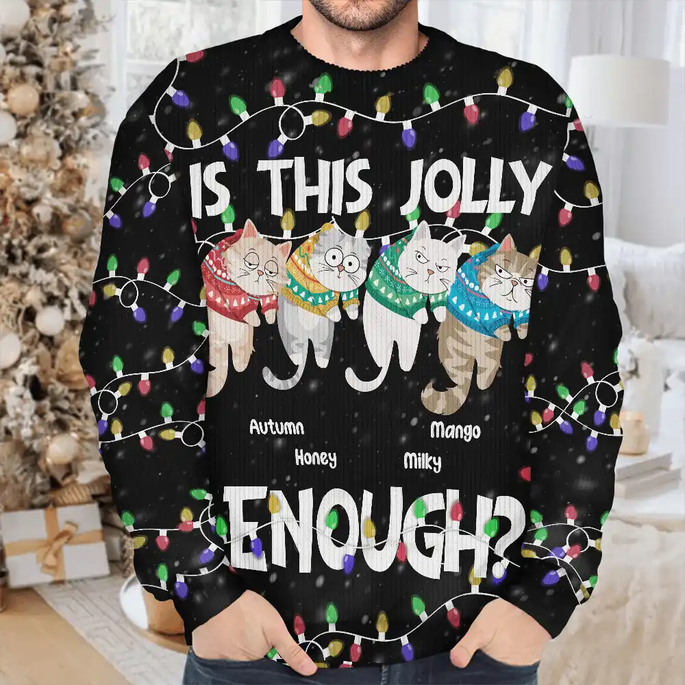 Hanging Cats Is This Jolly Enough - Personalized Unisex Ugly Sweater - Image 4
