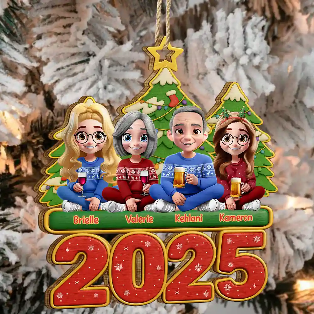 Happy All Family 3D Effect - Personalized Custom Shaped Wooden Ornament - Image 2