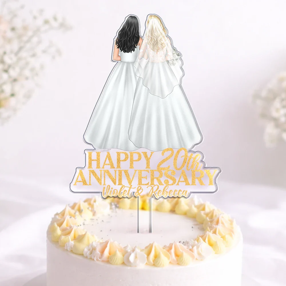 Happy Aniversary Couple Wedding - Personalized Acrylic Cake Topper - Image 3