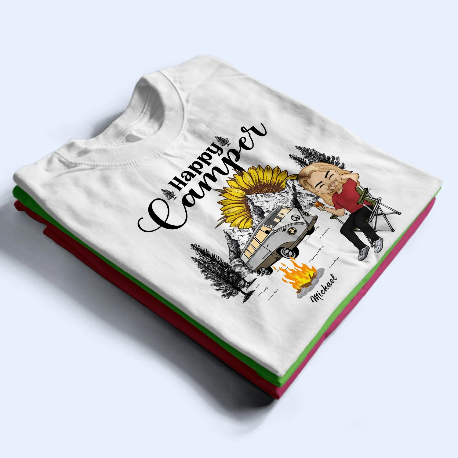 Happy Camper Chibi - Gift For Camping Lovers - Personalized Custom T Shirt - Image 2
