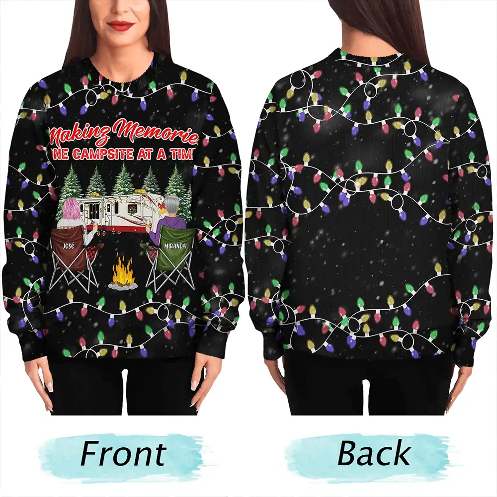 Happy Camper Christmas Couples - Personalized Unisex Ugly Sweater - Image 5