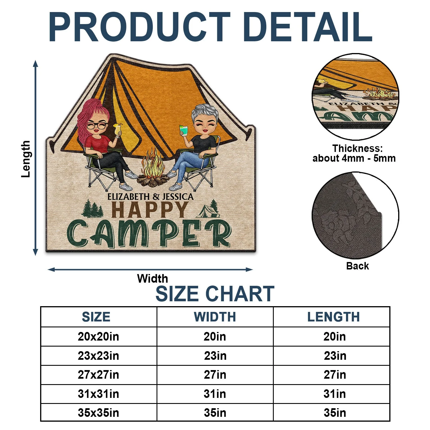 Happy Camper - Gift For Camping Couples - Personalized Custom Shaped Doormat - Image 4