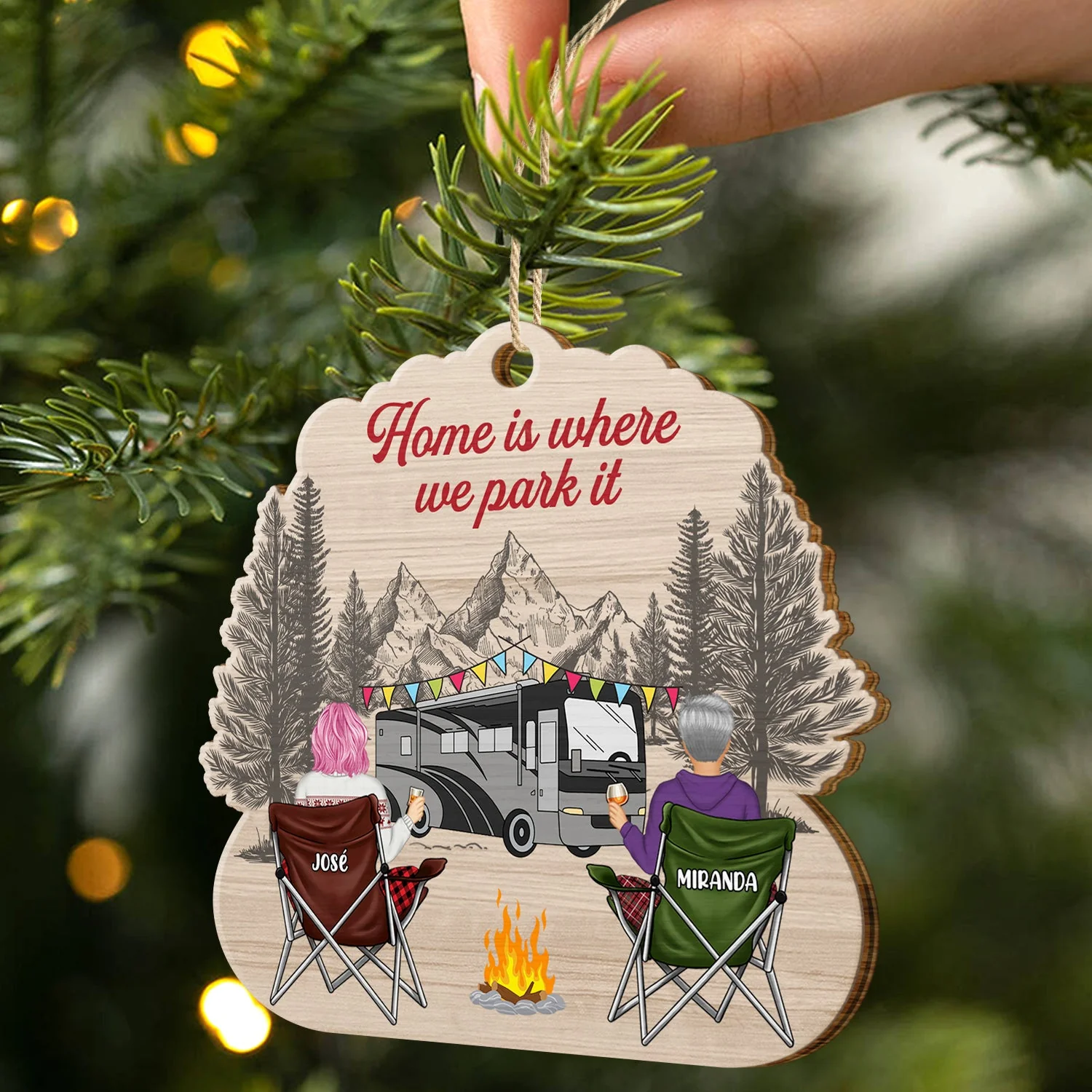 Happy Campers - Christmas Gift For Camping Lovers - Personalized Custom Shaped Wooden Ornament - Image 2