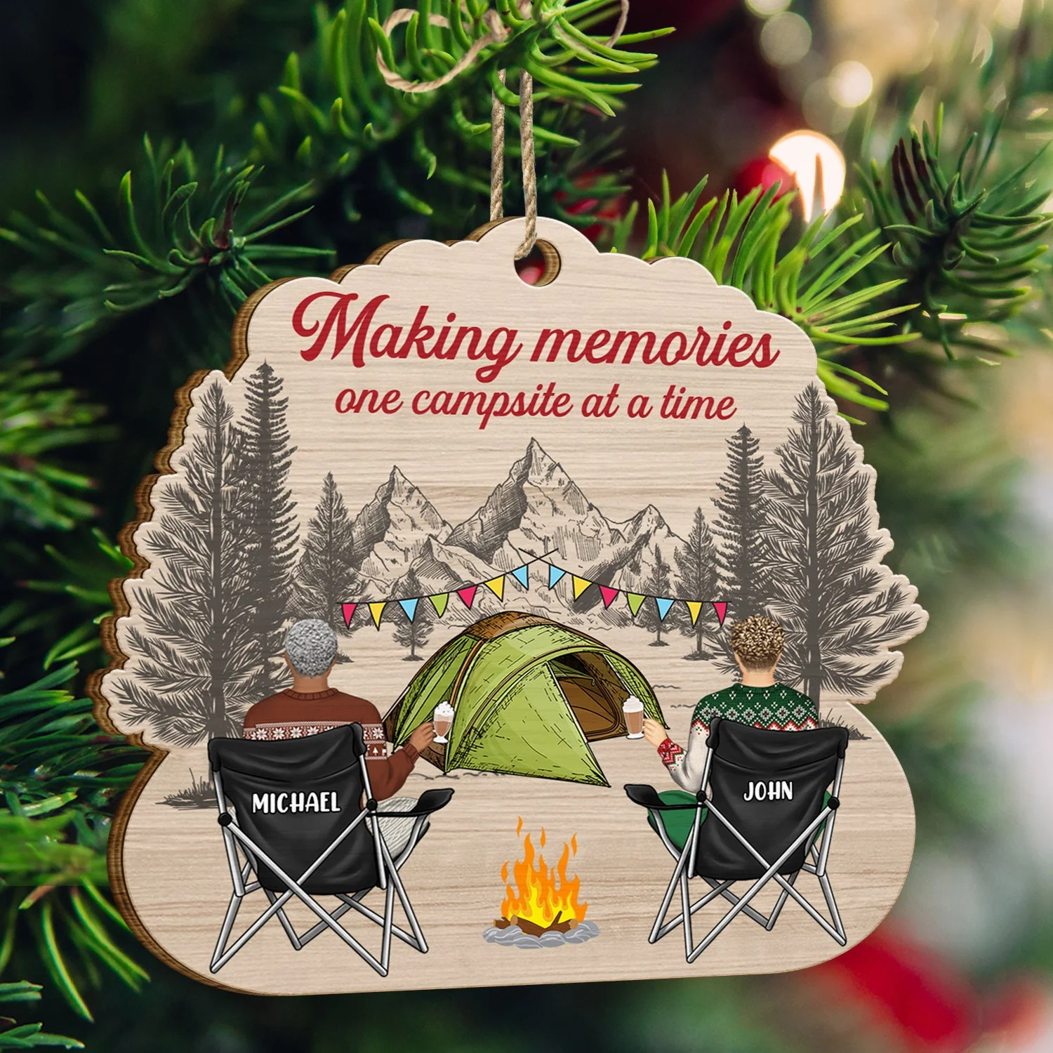 Happy Campers - Christmas Gift For Camping Lovers - Personalized Custom Shaped Wooden Ornament - Image 3