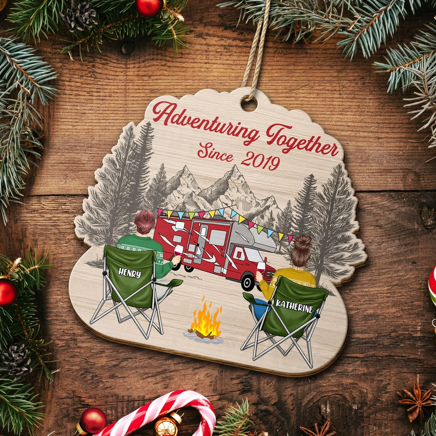 Happy Campers - Christmas Gift For Camping Lovers - Personalized Custom Shaped Wooden Ornament - Image 5