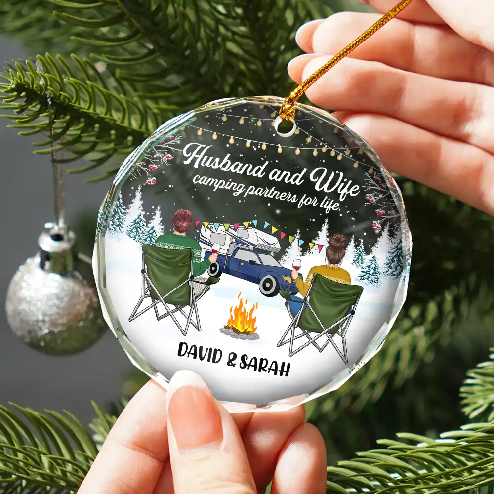 Happy Campers Christmas - Personalized Circle Glass Ornament - Image 2