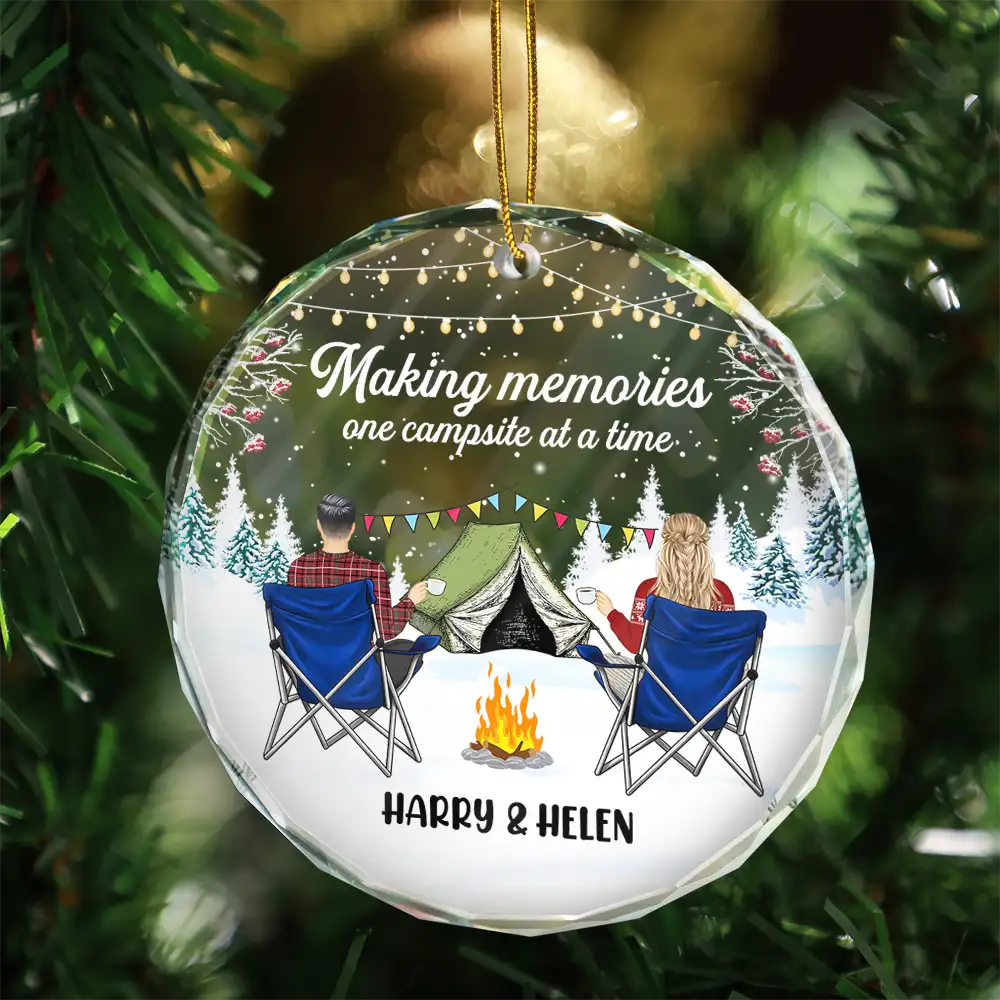 Happy Campers Christmas - Personalized Circle Glass Ornament - Image 3