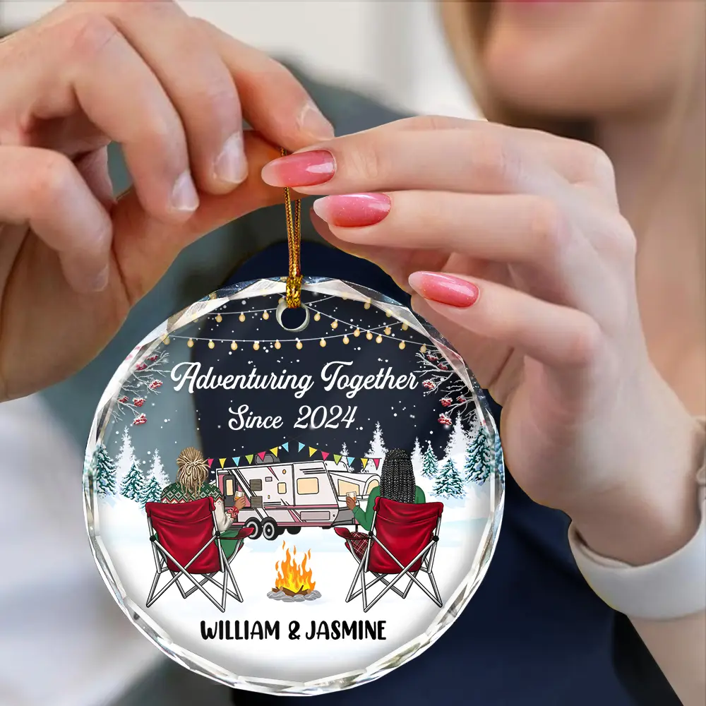 Happy Campers Christmas - Personalized Circle Glass Ornament - Image 4