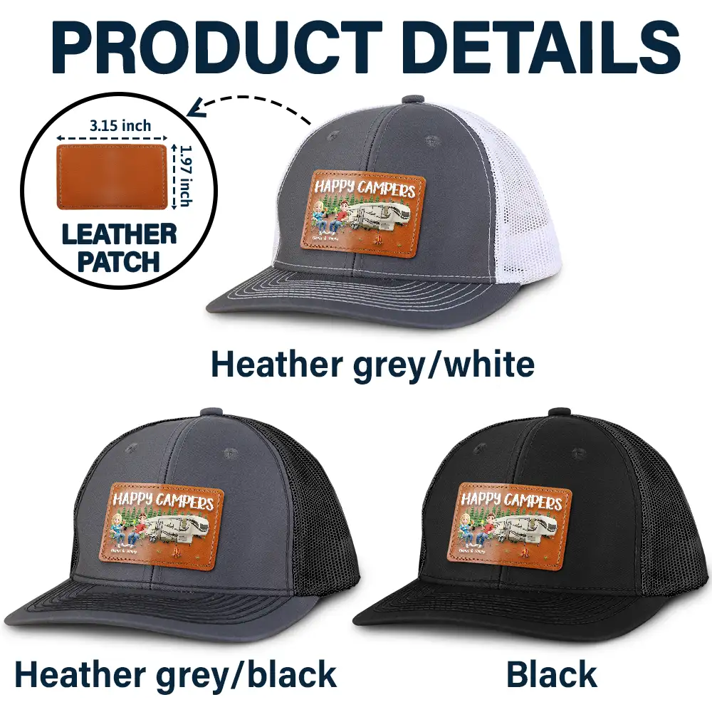 Happy Campers Couple - Personalized Leather Patch Hat - Image 5